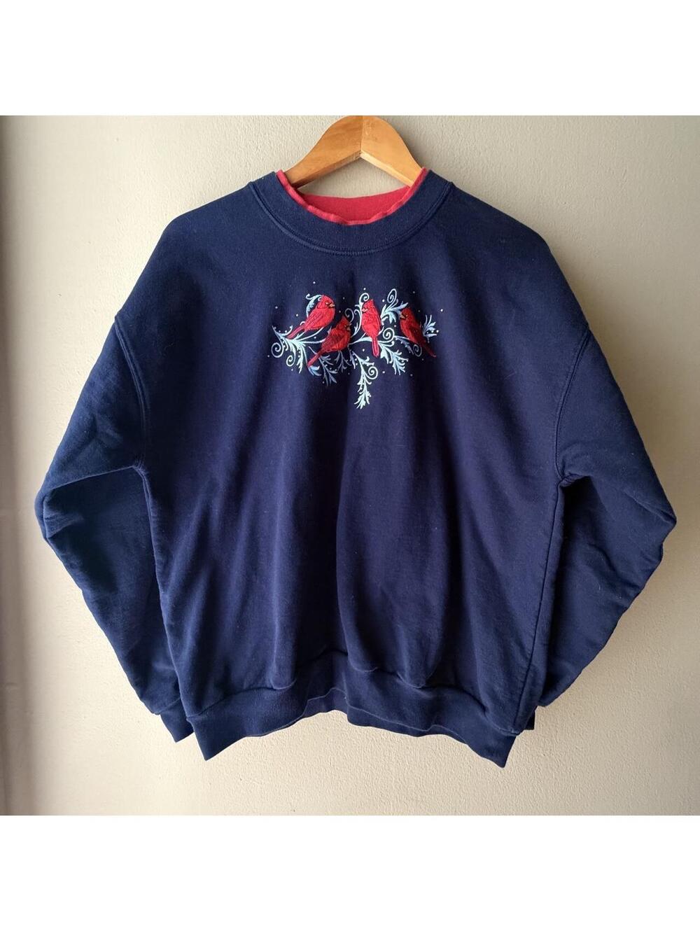 Vintage Pleasant Shade Embroidered Cardinal Sweatshirt Large